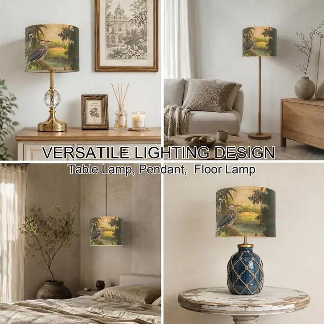 Alt view image 2 of 7 - Rustic And Retro Bamboo Drum Lamp shade Tropical Colorful Animals Design
