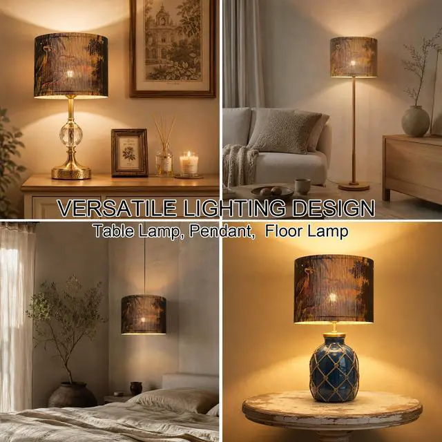 Alt view image 3 of 7 - Rustic And Retro Bamboo Drum Lamp shade Tropical Colorful Animals Design