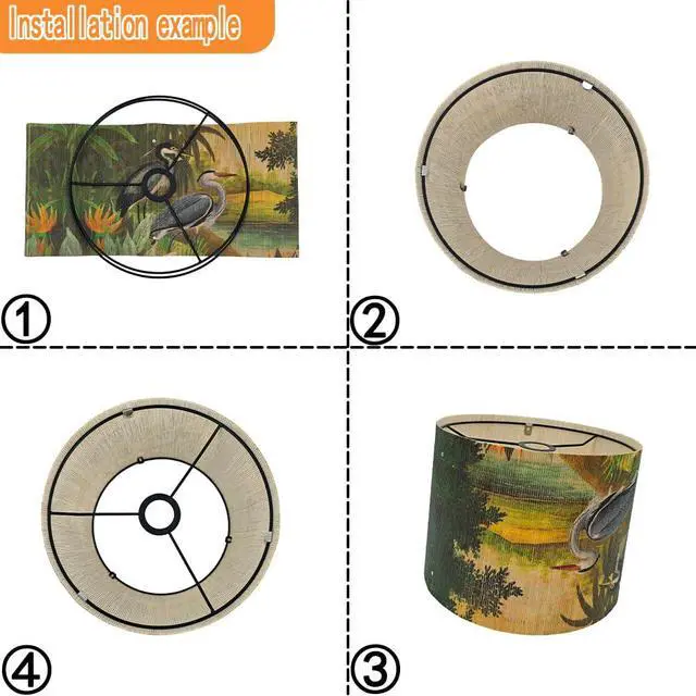 Alt view image 5 of 7 - Rustic And Retro Bamboo Drum Lamp shade Tropical Colorful Animals Design