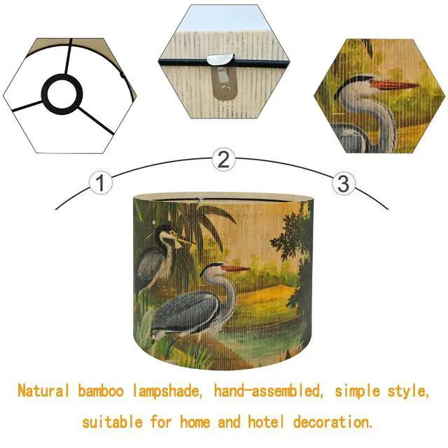 Alt view image 6 of 7 - Rustic And Retro Bamboo Drum Lamp shade Tropical Colorful Animals Design
