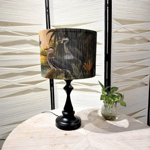 Alt view image 7 of 7 - Rustic And Retro Bamboo Drum Lamp shade Tropical Colorful Animals Design