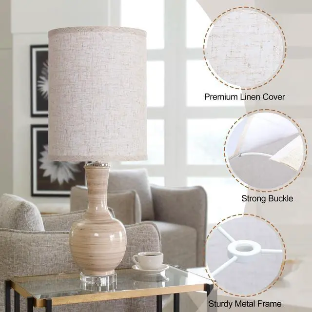 Alt view image 4 of 7 - Tall Drum Lamp Shades Set of 2, 10"Top x10"Bottom x 13"High,Beige Lampshade