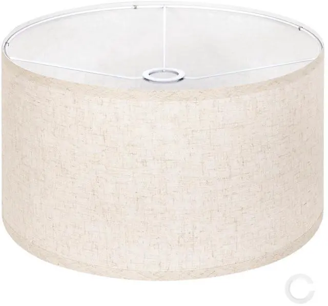 Main image of Beige Large Drum Lamp Shades for Floor Lamps, 16" Top x16" Bottom x 9" High, Easy to Assemble, Replacement Linen Lampshades for Table Lamps & Bedside Lamps (1.65" Spider)
