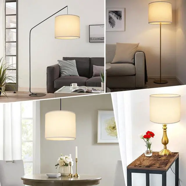 Alt view image 2 of 7 - White Lamp Shade, Large Drum Lampshade 13" Top x 13" Bottom x 11" High (Spider), Replacement Lamp Shade Natural Linen Hand Crafted for Table Lamps Floor Lamps Chandelier Lamp, Easy Assembly Required