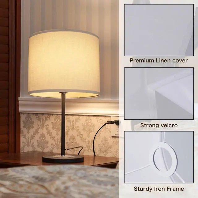 Alt view image 5 of 7 - White Lamp Shade, Large Drum Lampshade 13" Top x 13" Bottom x 11" High (Spider), Replacement Lamp Shade Natural Linen Hand Crafted for Table Lamps Floor Lamps Chandelier Lamp, Easy Assembly Required
