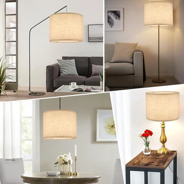 Alt view image 2 of 7 - Beige Lamp Shade, Large Drum Lampshade 13''Top X 13'' Bottom X 10'' High, Replacement Lamp Shade Natural Linen Hand Crafted for Table Lamps Floor Lamps Chandelier Lamp, Easy Assembly Required