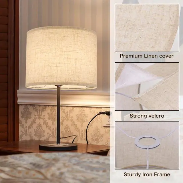 Alt view image 5 of 7 - Beige Lamp Shade, Large Drum Lampshade 13''Top X 13'' Bottom X 10'' High, Replacement Lamp Shade Natural Linen Hand Crafted for Table Lamps Floor Lamps Chandelier Lamp, Easy Assembly Required
