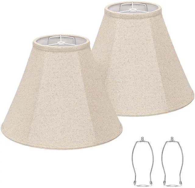 Main image of Bell Lamp Shades Set of 2, 6"Top x 13"Bottom x 10"High, Beige Lamp Shade | Lampshade for Table Lamps Floor Lamps, Fabric Natural Linen Hand Crafted, Spider Fitter, Harp Holders Included, Easy Assembly