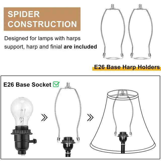 Alt view image 3 of 6 - Bell Lamp Shades Set of 2, 6"Top x 13"Bottom x 10"High, Beige Lamp Shade | Lampshade for Table Lamps Floor Lamps, Fabric Natural Linen Hand Crafted, Spider Fitter, Harp Holders Included, Easy Assembly