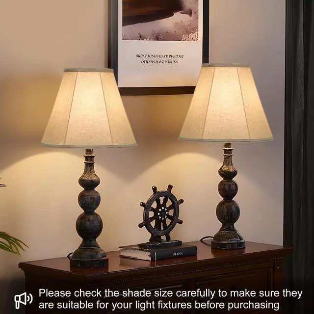 Alt view image 6 of 6 - Bell Lamp Shades Set of 2, 6"Top x 13"Bottom x 10"High, Beige Lamp Shade | Lampshade for Table Lamps Floor Lamps, Fabric Natural Linen Hand Crafted, Spider Fitter, Harp Holders Included, Easy Assembly