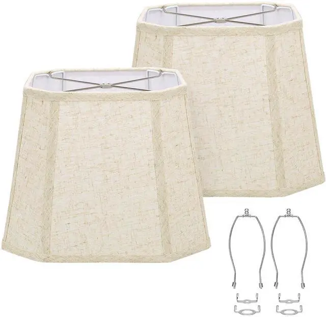 Main image of Rectangle Lamp Shades Set of 2, 10.5" x 10"x 13" Medium Cut Corner Beige Lampshades Natural Linen Hand Crafted, Include 2 Pack Lamp Harps, Suitable for E26 Base and Saddle Base, Easy Assembly Required