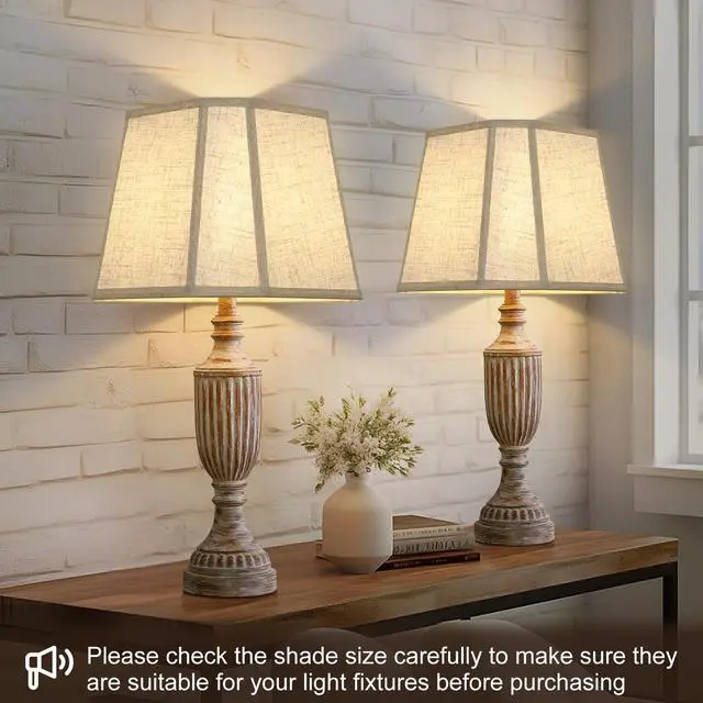 Alt view image 6 of 6 - Rectangle Lamp Shades Set of 2, 10.5" x 10"x 13" Medium Cut Corner Beige Lampshades Natural Linen Hand Crafted, Include 2 Pack Lamp Harps, Suitable for E26 Base and Saddle Base, Easy Assembly Required