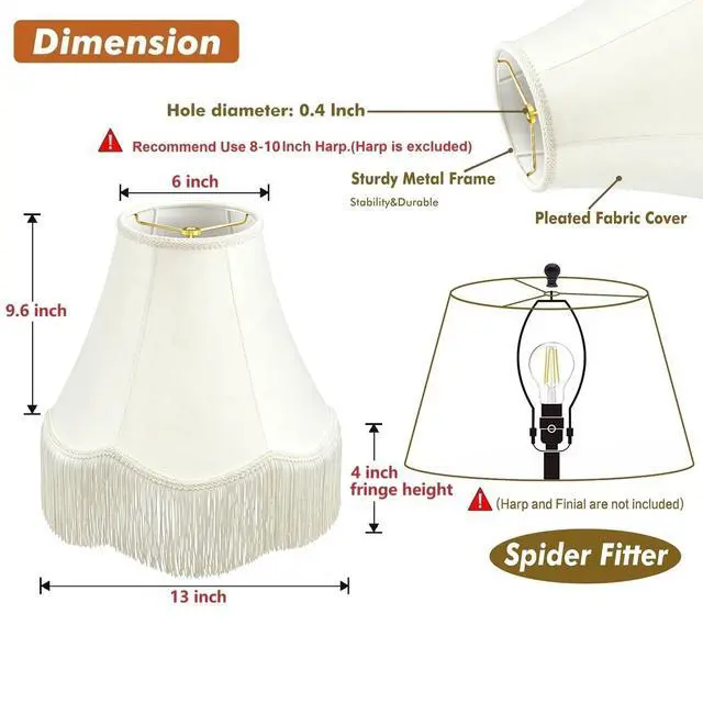 Alt view image 2 of 7 - Fringe Lamp Shade 6" Top x 13" Bottom x 9.6" High (Spider) Tassel Lampshade Vintage Funky Unique Scalloped Bell Lamp Shades Victorian Lamp Shades For Table Lamps Floor Lamp,Easy Assembly 1 PackBeige