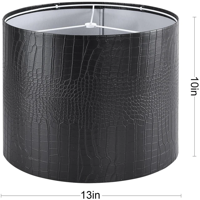 Alt view image 3 of 7 - Black Reptile Print Drum Lamp Shade 13"Top x 13"Bottom x 10"High(Spider) Medium Modern Lamp Shades for Table & Bedside Lamp - Top and Bottom Self Trim Lampshades Replacement