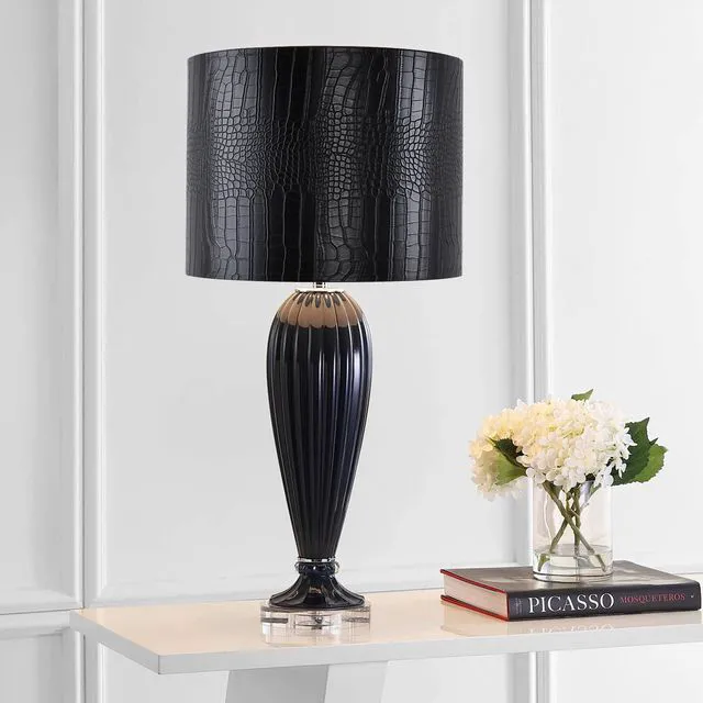 Alt view image 4 of 7 - Black Reptile Print Drum Lamp Shade 13"Top x 13"Bottom x 10"High(Spider) Medium Modern Lamp Shades for Table & Bedside Lamp - Top and Bottom Self Trim Lampshades Replacement