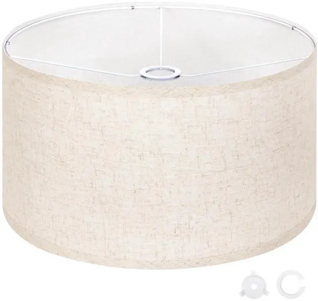 Main image of Beige Large Drum Lamp Shades for Floor Lamps, 17.5" Top x 17.5" Bottom x 10" High, Easy to Assemble, Replacement Linen Lampshades for Table Lamps & Bedside Lamps (1.65" Spider)