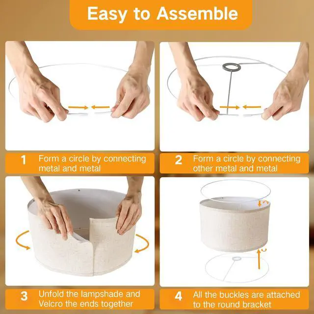 Alt view image 5 of 7 - Beige Large Drum Lamp Shades for Floor Lamps, 17.5" Top x 17.5" Bottom x 10" High, Easy to Assemble, Replacement Linen Lampshades for Table Lamps & Bedside Lamps (1.65" Spider)