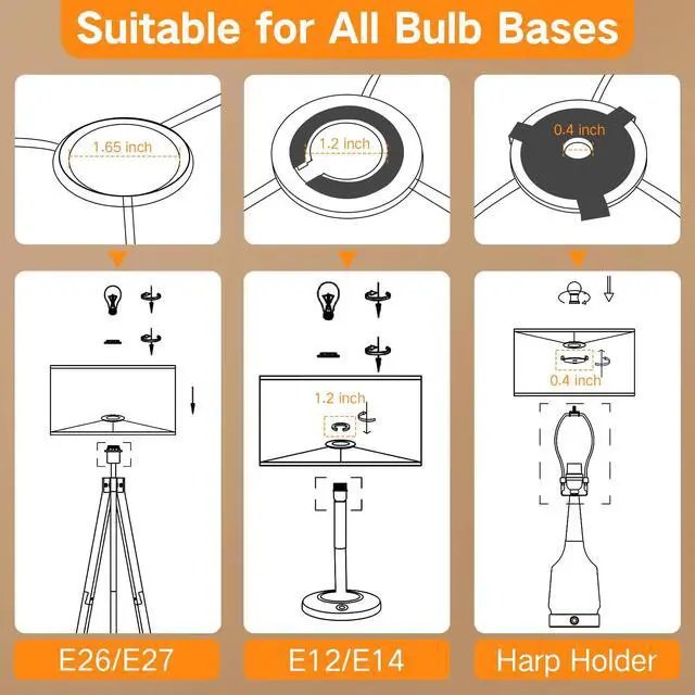 Alt view image 7 of 7 - Beige Large Drum Lamp Shades for Floor Lamps, 17.5" Top x 17.5" Bottom x 10" High, Easy to Assemble, Replacement Linen Lampshades for Table Lamps & Bedside Lamps (1.65" Spider)