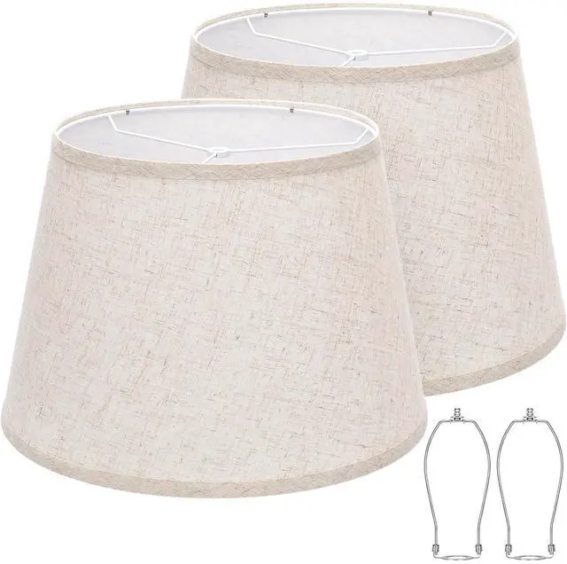 Main image of Large Drum Lamp Shades Set of 2, 12"Top x 16"Bottom x 11"High, Beige Lampshades for Table Lamps Floor Lamps, Natural Linen Replacement Lamp Shades, Spider, Harp Holders Included, Easy Assembly