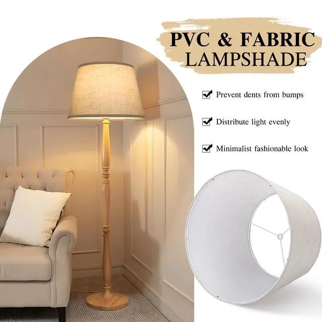 Alt view image 2 of 7 - Large Drum Lamp Shades Set of 2, 12"Top x 16"Bottom x 11"High, Beige Lampshades for Table Lamps Floor Lamps, Natural Linen Replacement Lamp Shades, Spider, Harp Holders Included, Easy Assembly