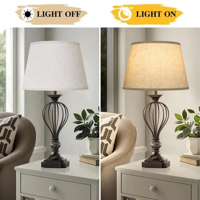 Alt view image 3 of 7 - Large Drum Lamp Shades Set of 2, 12"Top x 16"Bottom x 11"High, Beige Lampshades for Table Lamps Floor Lamps, Natural Linen Replacement Lamp Shades, Spider, Harp Holders Included, Easy Assembly