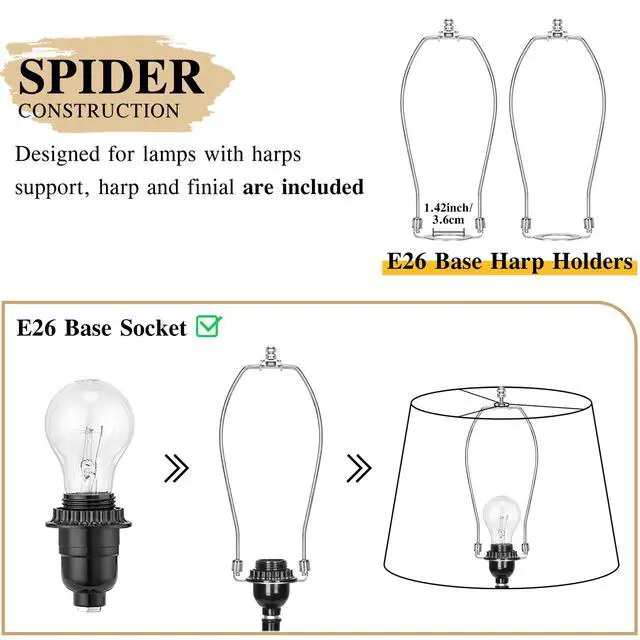 Alt view image 4 of 7 - Large Drum Lamp Shades Set of 2, 12"Top x 16"Bottom x 11"High, Beige Lampshades for Table Lamps Floor Lamps, Natural Linen Replacement Lamp Shades, Spider, Harp Holders Included, Easy Assembly