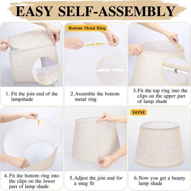 Alt view image 5 of 7 - Large Drum Lamp Shades Set of 2, 12"Top x 16"Bottom x 11"High, Beige Lampshades for Table Lamps Floor Lamps, Natural Linen Replacement Lamp Shades, Spider, Harp Holders Included, Easy Assembly