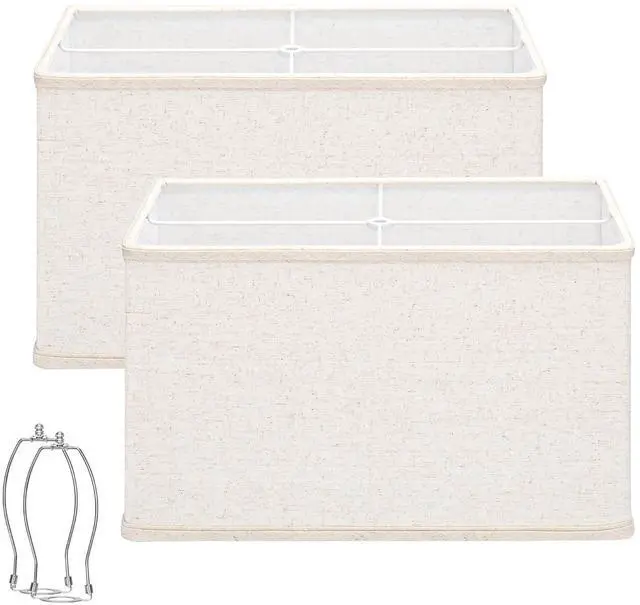 Main image of Rectangular Lamp Shades Set of 2, 16"L x 8"W x 10"H Large Rectangle Lampshades for Table Lamps Floor Lamps, Natural Linen Lamp Shade Replacement, Spider, Harp Holders Included, Easy Assembly, Beige