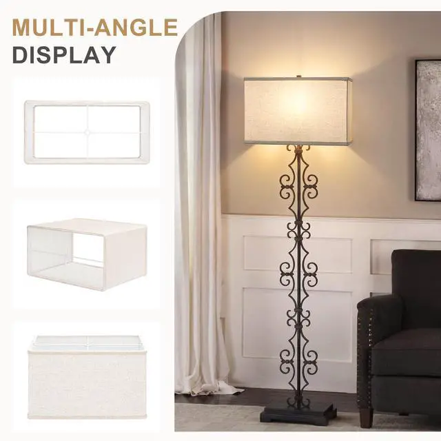 Alt view image 3 of 7 - Rectangular Lamp Shades Set of 2, 16"L x 8"W x 10"H Large Rectangle Lampshades for Table Lamps Floor Lamps, Natural Linen Lamp Shade Replacement, Spider, Harp Holders Included, Easy Assembly, Beige