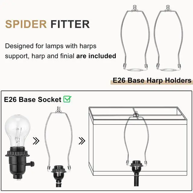 Alt view image 5 of 7 - Rectangular Lamp Shades Set of 2, 16"L x 8"W x 10"H Large Rectangle Lampshades for Table Lamps Floor Lamps, Natural Linen Lamp Shade Replacement, Spider, Harp Holders Included, Easy Assembly, Beige