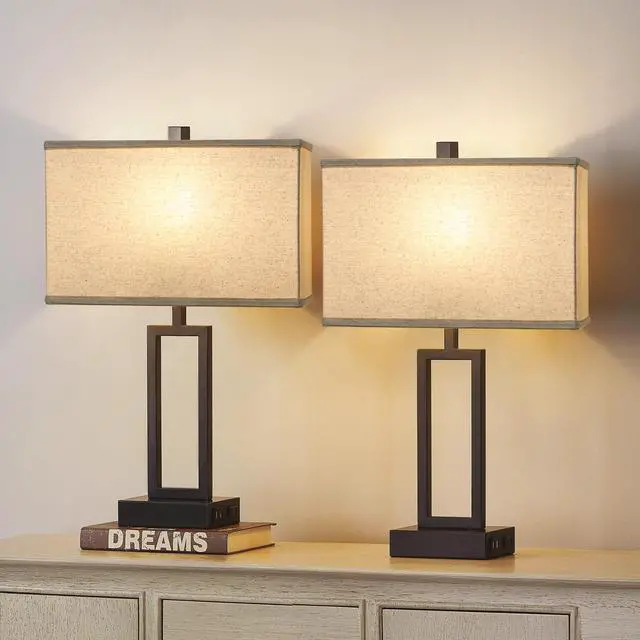 Alt view image 7 of 7 - Rectangular Lamp Shades Set of 2, 16"L x 8"W x 10"H Large Rectangle Lampshades for Table Lamps Floor Lamps, Natural Linen Lamp Shade Replacement, Spider, Harp Holders Included, Easy Assembly, Beige