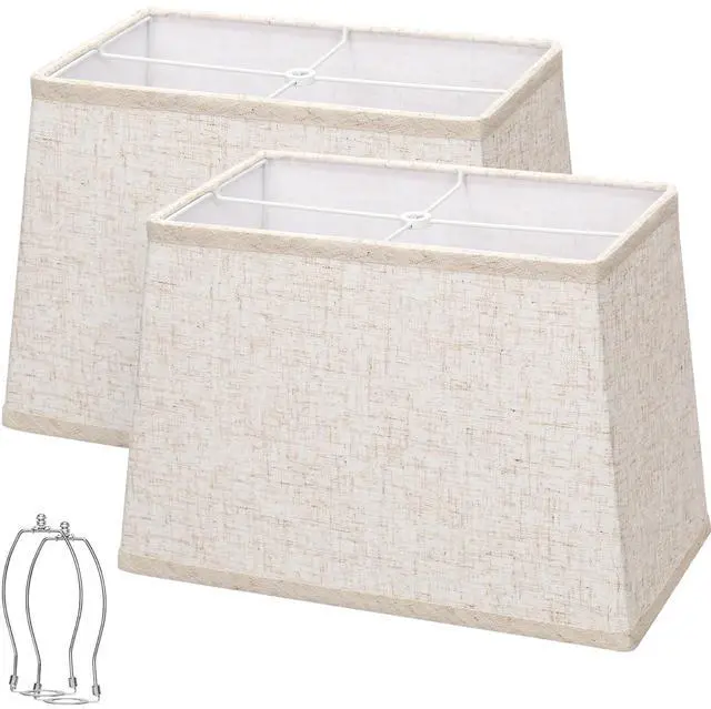 Main image of Rectangle Lamp Shades Set of 2, Top 7"x12.5", Bottom 9"x15", Height 10"Large Beige Lampshades for Table Lamps Floor Lamps, Square Lamp Shade Replacement, Spider, Harp Holders Included, Easy Assembly