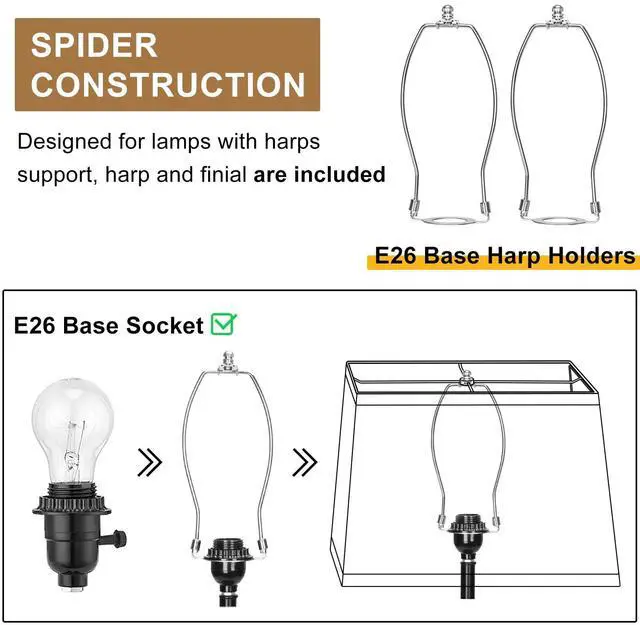 Alt view image 6 of 7 - Rectangle Lamp Shades Set of 2, Top 7"x12.5", Bottom 9"x15", Height 10"Large Beige Lampshades for Table Lamps Floor Lamps, Square Lamp Shade Replacement, Spider, Harp Holders Included, Easy Assembly