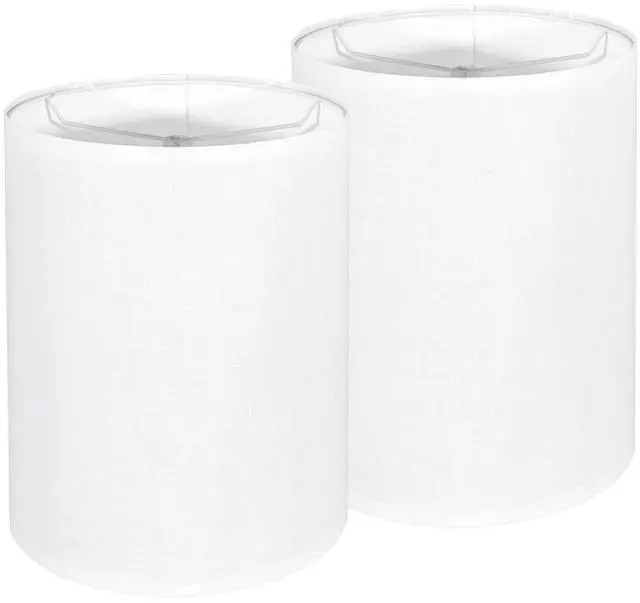 Main image of Tall Lamp Shades Set of 2, 10" Top X 10" Bottom X 13" High Large Drum Lampshades for Table Lamps Floor Lamp, White Line Fabric Lamp Shades, Easy Assembly Replacement Lampshades