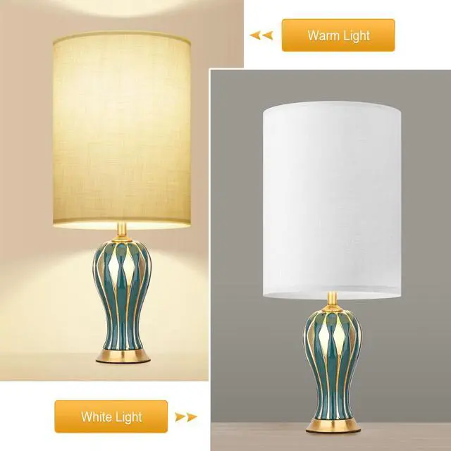 Alt view image 2 of 7 - Tall Lamp Shades Set of 2, 10" Top X 10" Bottom X 13" High Large Drum Lampshades for Table Lamps Floor Lamp, White Line Fabric Lamp Shades, Easy Assembly Replacement Lampshades