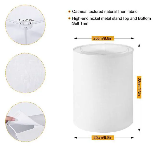 Alt view image 4 of 7 - Tall Lamp Shades Set of 2, 10" Top X 10" Bottom X 13" High Large Drum Lampshades for Table Lamps Floor Lamp, White Line Fabric Lamp Shades, Easy Assembly Replacement Lampshades