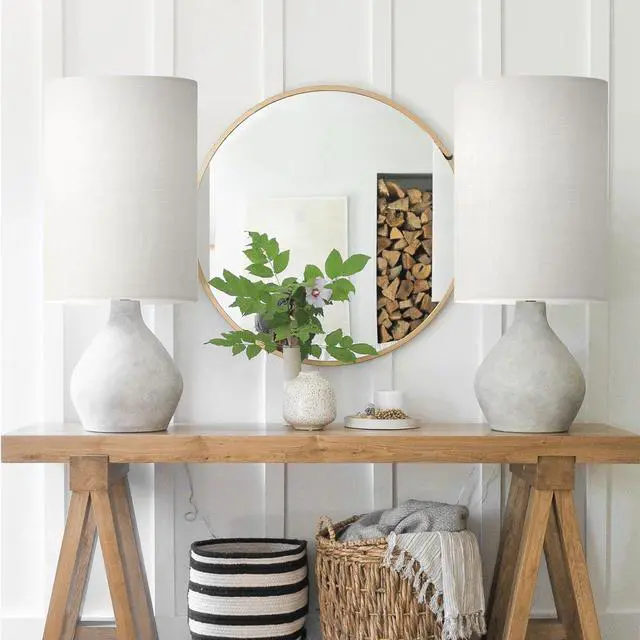 Alt view image 5 of 7 - Tall Lamp Shades Set of 2, 10" Top X 10" Bottom X 13" High Large Drum Lampshades for Table Lamps Floor Lamp, White Line Fabric Lamp Shades, Easy Assembly Replacement Lampshades