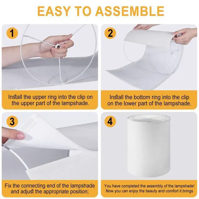 Alt view image 7 of 7 - Tall Lamp Shades Set of 2, 10" Top X 10" Bottom X 13" High Large Drum Lampshades for Table Lamps Floor Lamp, White Line Fabric Lamp Shades, Easy Assembly Replacement Lampshades