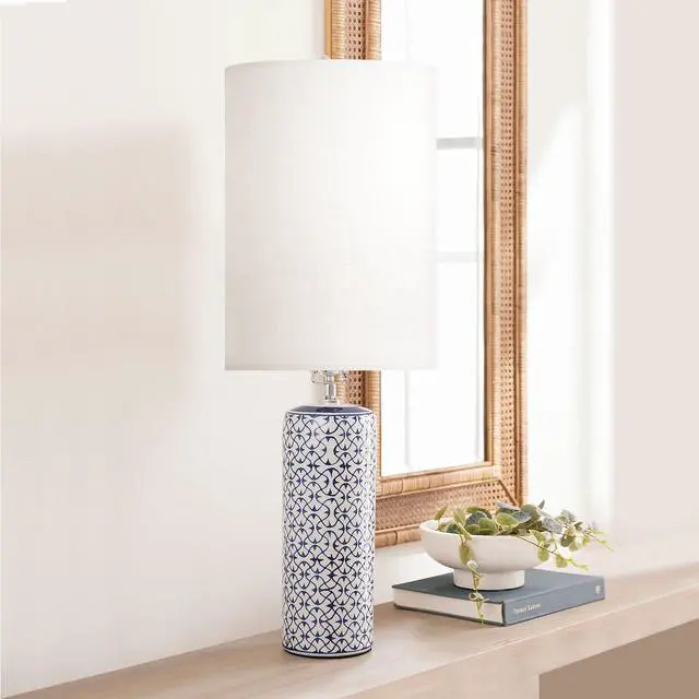 Alt view image 6 of 7 - Tall Lamp Shades Set of 2, 10" Top X 10" Bottom X 13" High Large Drum Lampshades for Table Lamps Floor Lamp, White Line Fabric Lamp Shades, Easy Assembly Replacement Lampshades