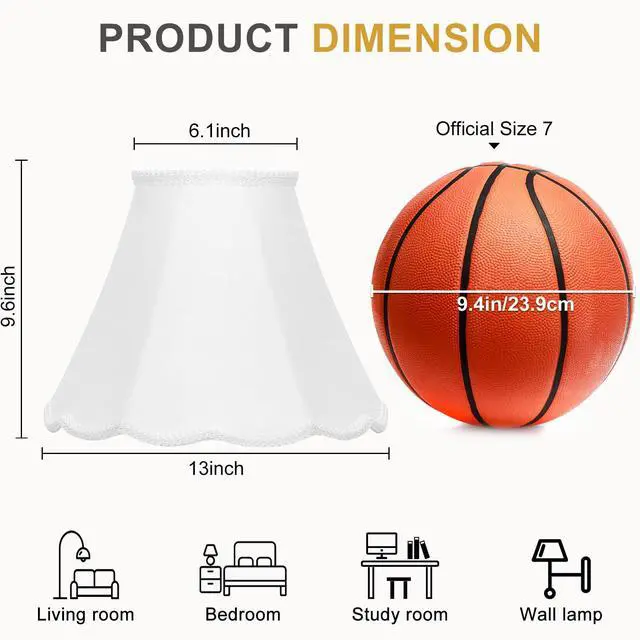 Alt view image 2 of 7 - Scalloped Lamp Shades Set of 2, White Lamp Shade with Petal Edge Braid, 6.1"Top x 13"Bottom x 9.6"High, Bell Lamp Shades for Table Lamps Floor Lamps, Spider, Harp Holders Included, Easy Assembly