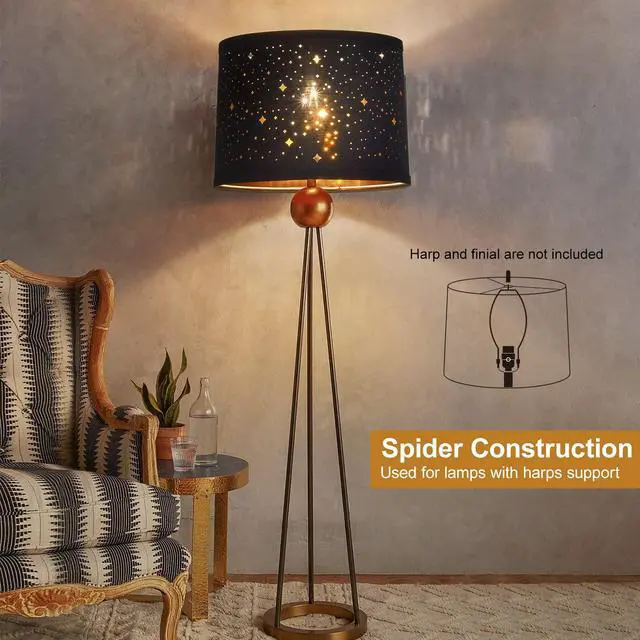 Alt view image 3 of 7 - Black Drum Lampshades Set of 2 with Sky Stars Design, 11.6" x 12.6" x 9.8"