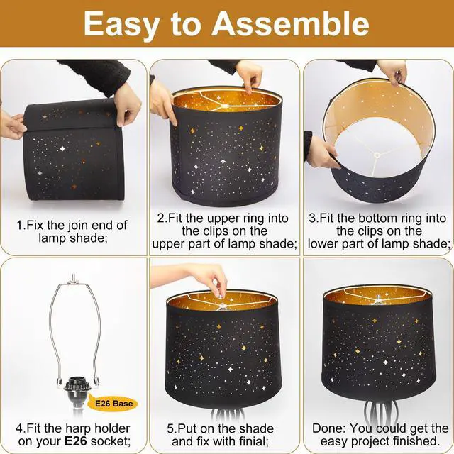Alt view image 4 of 7 - Black Drum Lampshades Set of 2 with Sky Stars Design, 11.6" x 12.6" x 9.8"