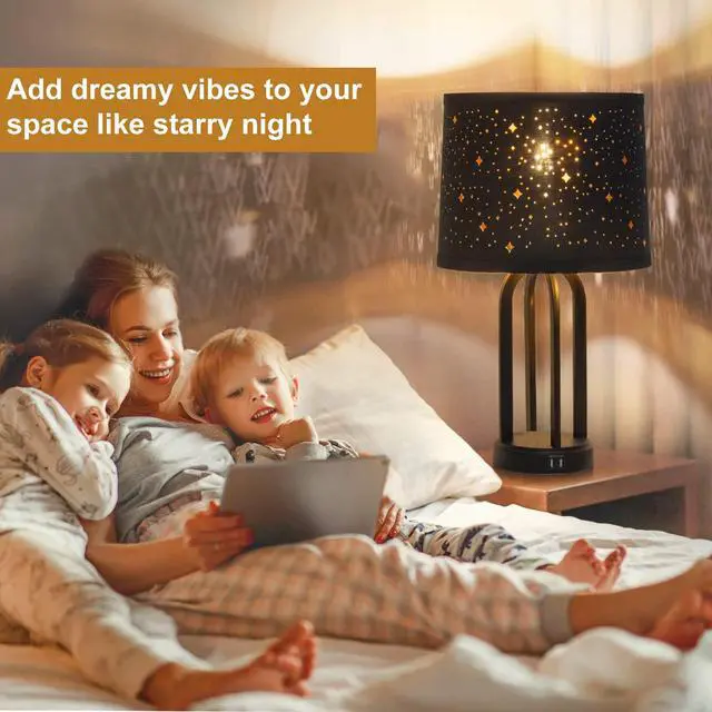 Alt view image 6 of 7 - Black Drum Lampshades Set of 2 with Sky Stars Design, 11.6" x 12.6" x 9.8"