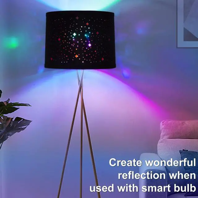 Alt view image 7 of 7 - Black Drum Lampshades Set of 2 with Sky Stars Design, 11.6" x 12.6" x 9.8"