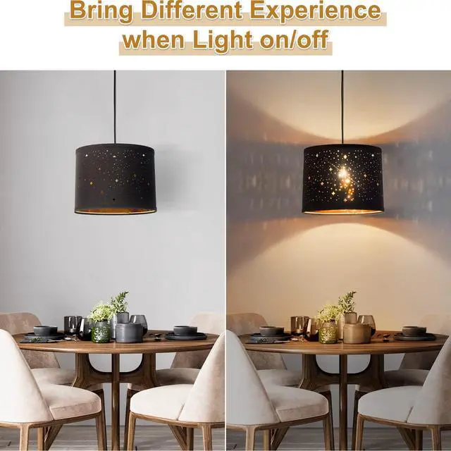 Alt view image 5 of 7 - Black Drum Lampshades Set of 2 with Sky Stars Design, 11.6" x 12.6" x 9.8"