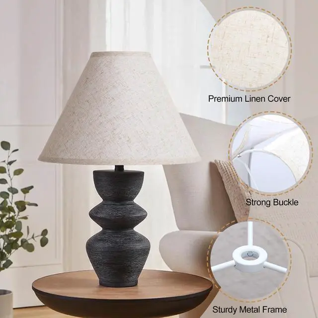 Alt view image 4 of 7 - Empire Lamp Shades Set of 2, 6" Top x 16" Bottom x 10.8" High, Large Beige Lamp Shades for Table Lamps Floor Lamps, Natural Linen Lampshades Replacement, Spider, Harp Holders Included, Easy Assembly