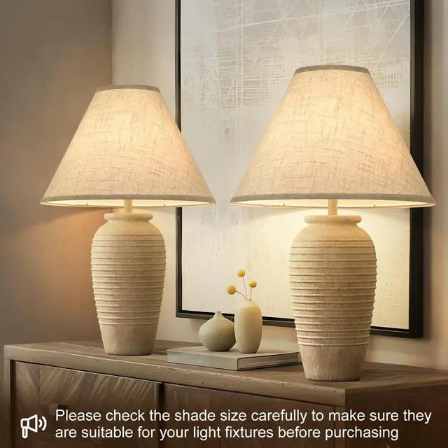 Alt view image 3 of 7 - Empire Lamp Shades Set of 2, 6" Top x 16" Bottom x 10.8" High, Large Beige Lamp Shades for Table Lamps Floor Lamps, Natural Linen Lampshades Replacement, Spider, Harp Holders Included, Easy Assembly