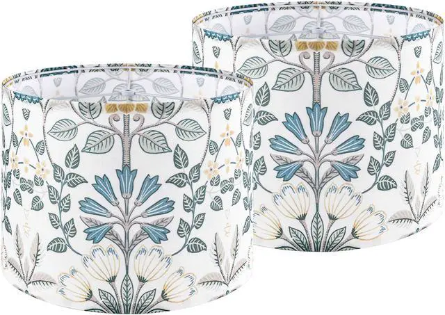 Main image of Lamp Shades Set of 2,13" D x 10" H,Blue Green Floral Drum Shade