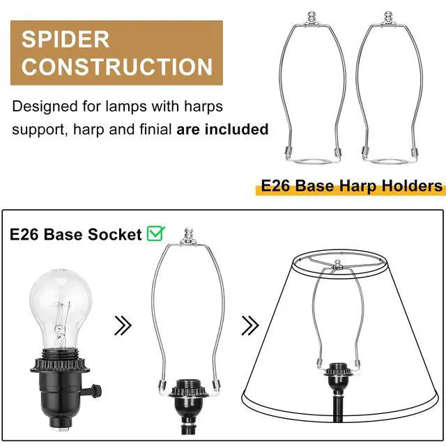 Alt view image 5 of 7 - Empire Lamp Shades Set of 2, 6" Top x 16" Bottom x 10.8" High, Large Beige Lamp Shades for Table Lamps Floor Lamps, Natural Linen Lampshades Replacement, Spider, Harp Holders Included, Easy Assembly