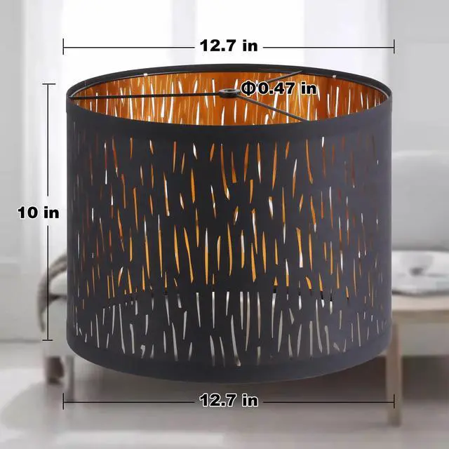 Alt view image 4 of 7 - Black Lampshades Set of 2, Drum Lamp shade with Hollow-carved Design, 12.7" x 12.7" x 10 Inches Lampshades for Table Lamp, Floor Lamp, Pendant Light, Lamp Shade Harp Holder Included